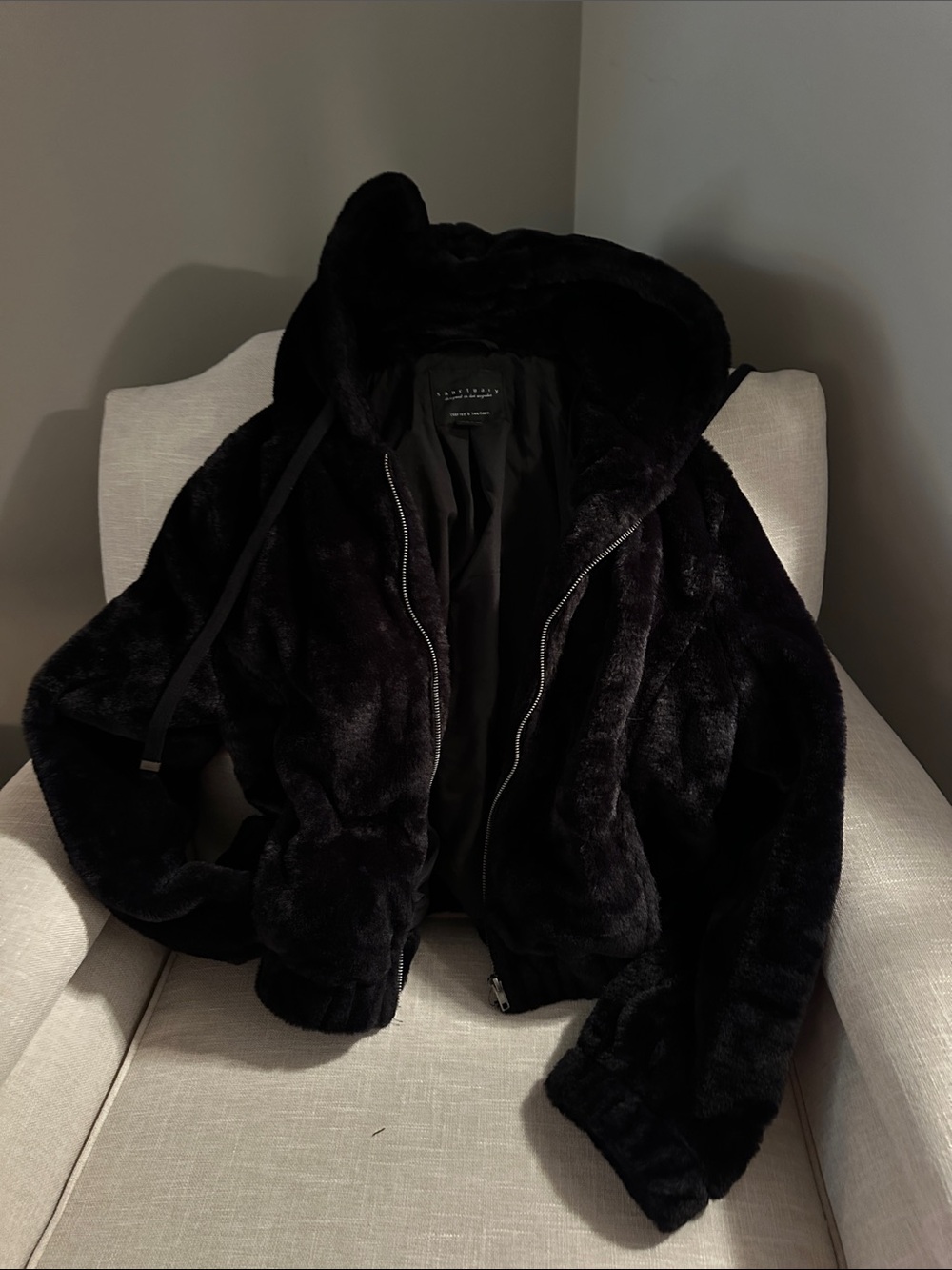 Sanctuary Black Faux Fur Hooded Teddy Jacket